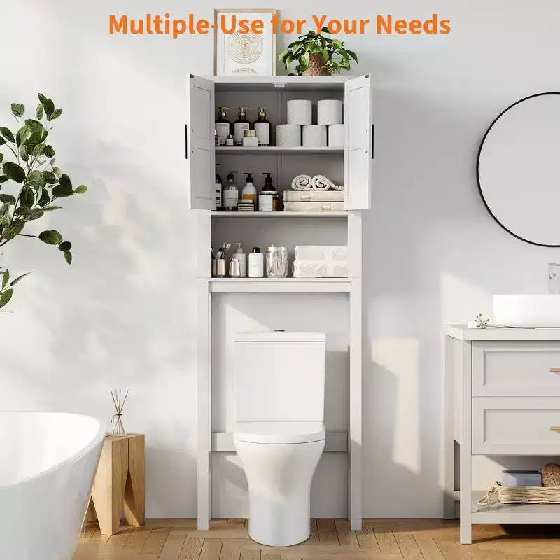 23.6 Inches Wide Toilet Rack with Over The Toilet Storage Cabinet, Bathroom Shelf Organizer with Anti-Tip Device, Freestanding Space Saver