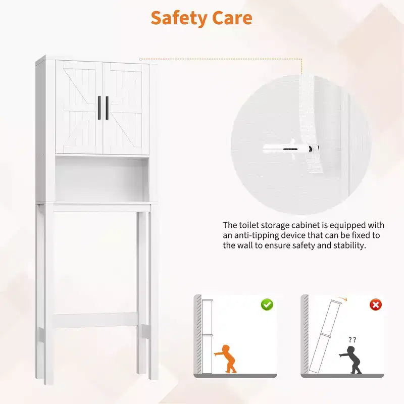23.6 Inches Wide Toilet Rack with Over The Toilet Storage Cabinet, Bathroom Shelf Organizer with Anti-Tip Device, Freestanding Space Saver