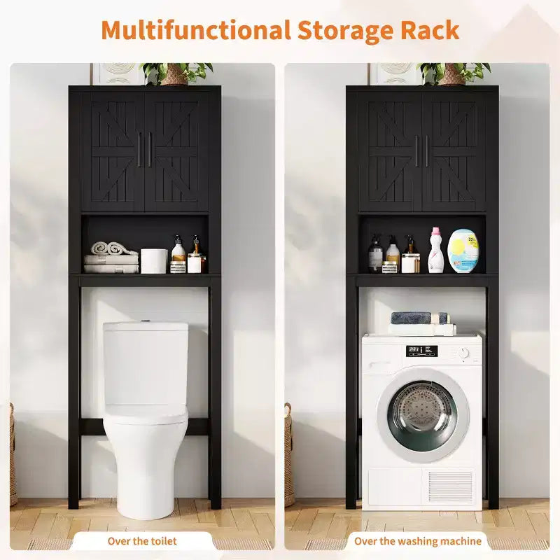 23.6 Inches Wide Toilet Rack with Over The Toilet Storage Cabinet, Bathroom Shelf Organizer with Anti-Tip Device, Freestanding Space Saver