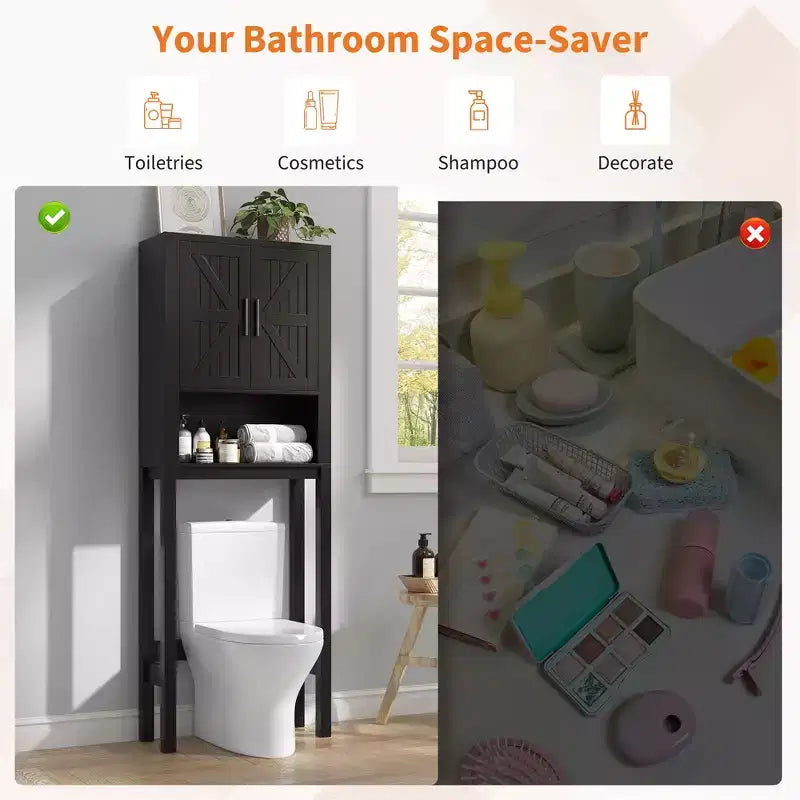 23.6 Inches Wide Toilet Rack with Over The Toilet Storage Cabinet, Bathroom Shelf Organizer with Anti-Tip Device, Freestanding Space Saver