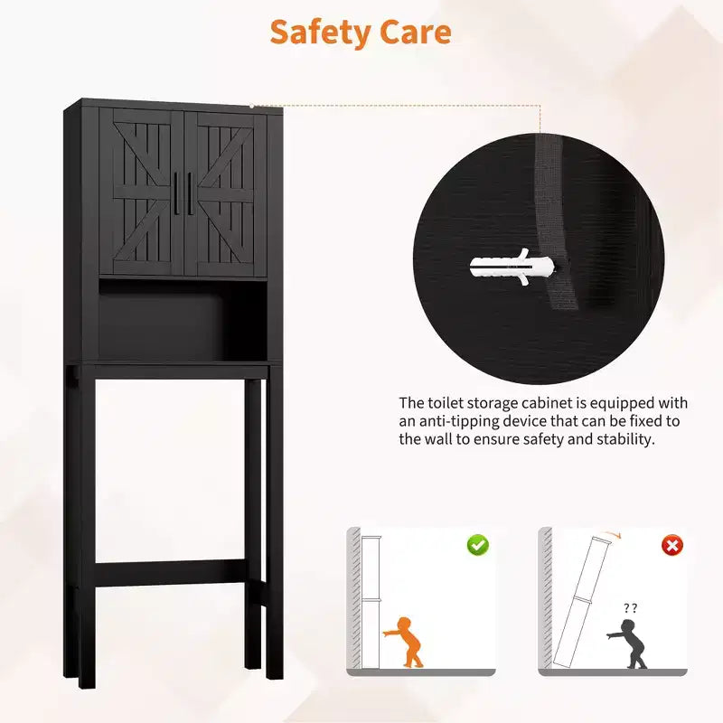 23.6 Inches Wide Toilet Rack with Over The Toilet Storage Cabinet, Bathroom Shelf Organizer with Anti-Tip Device, Freestanding Space Saver