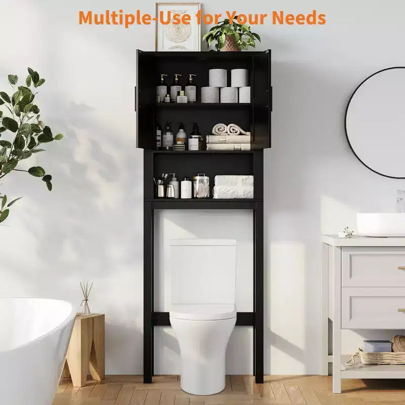 23.6 Inches Wide Toilet Rack with Over The Toilet Storage Cabinet, Bathroom Shelf Organizer with Anti-Tip Device, Freestanding Space Saver