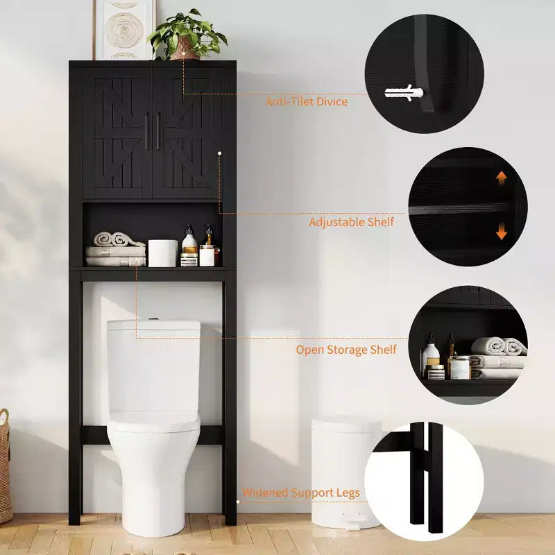 23.6 Inches Wide Toilet Rack with Over The Toilet Storage Cabinet, Bathroom Shelf Organizer with Anti-Tip Device, Freestanding Space Saver