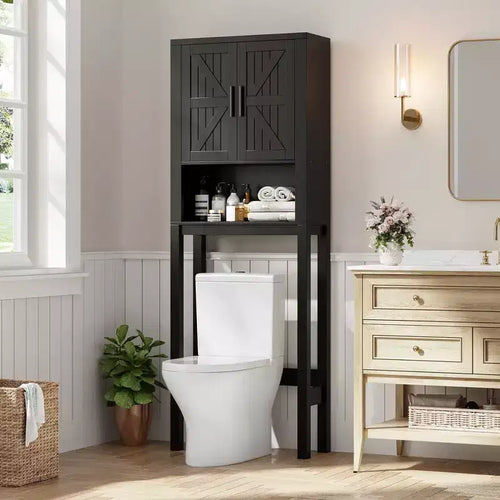 23.6 Inches Wide Toilet Rack with Over The Toilet Storage Cabinet, Bathroom Shelf Organizer with Anti-Tip Device, Freestanding Space Saver