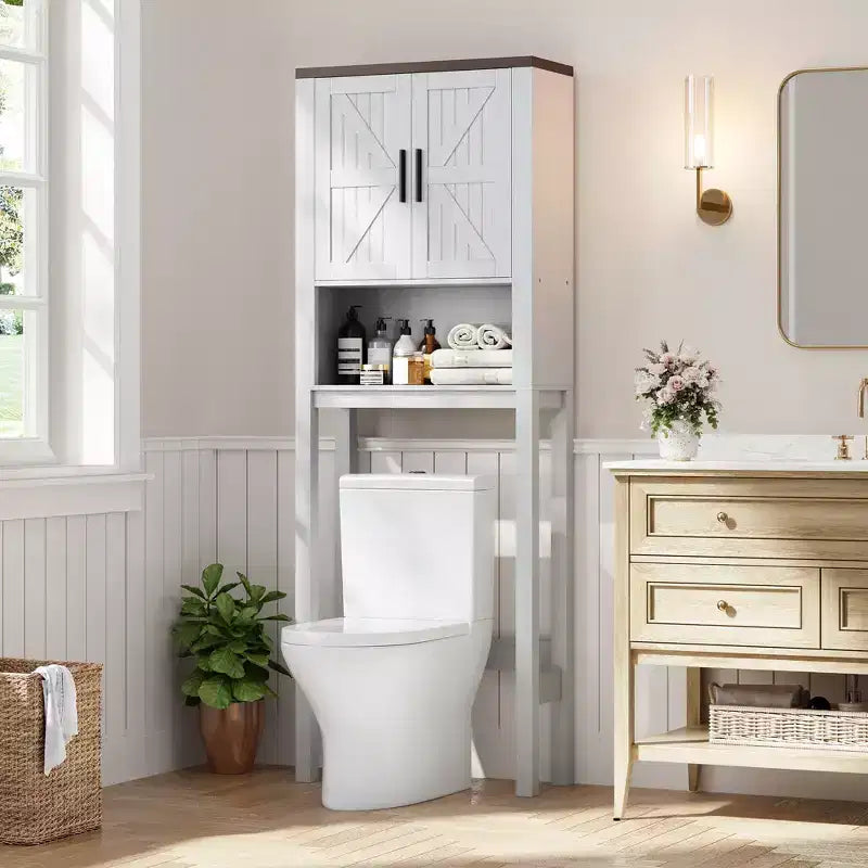 23.6 Inches Wide Toilet Rack with Over The Toilet Storage Cabinet, Bathroom Shelf Organizer with Anti-Tip Device, Freestanding Space Saver