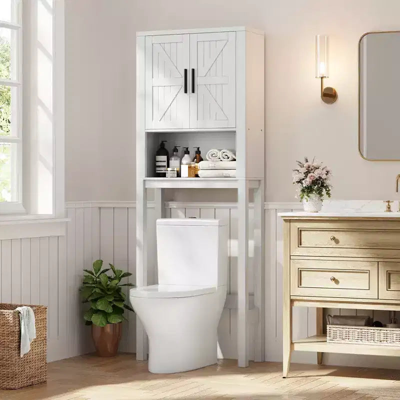 23.6 Inches Wide Toilet Rack with Over The Toilet Storage Cabinet, Bathroom Shelf Organizer with Anti-Tip Device, Freestanding Space Saver