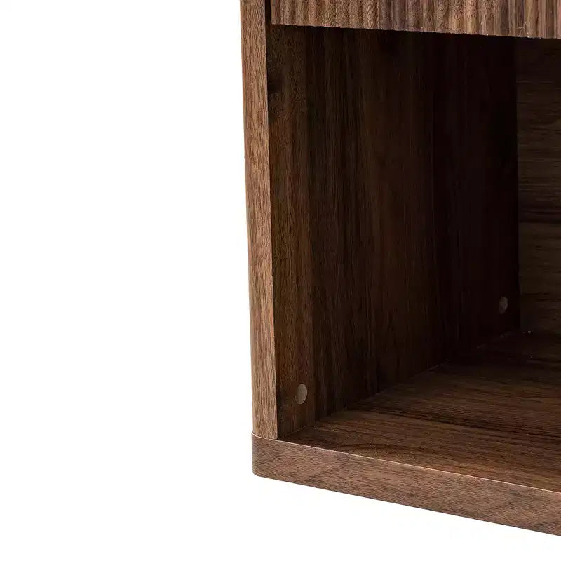 Large Modern Nightstand with Drawer & Open Compartment — Walnut, Recessed Bedside Table