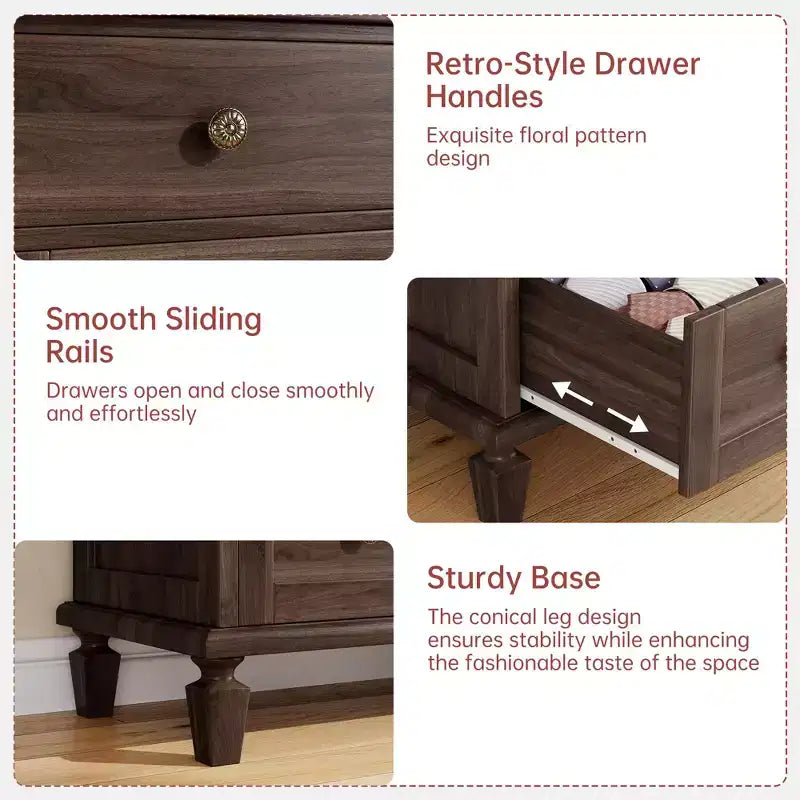 4-Drawer Vintage Wooden Dresser with Carved Handles & Tapered Legs, Spacious Storage Chest of Drawers for Bedroom, Living Room & Entryway