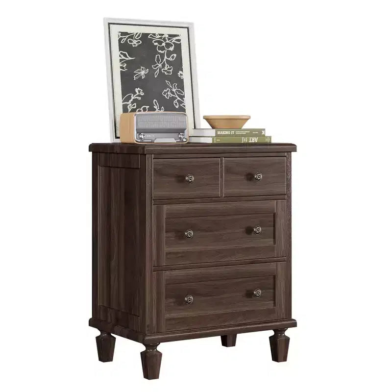 4-Drawer Vintage Wooden Dresser with Carved Handles & Tapered Legs, Spacious Storage Chest of Drawers for Bedroom, Living Room & Entryway