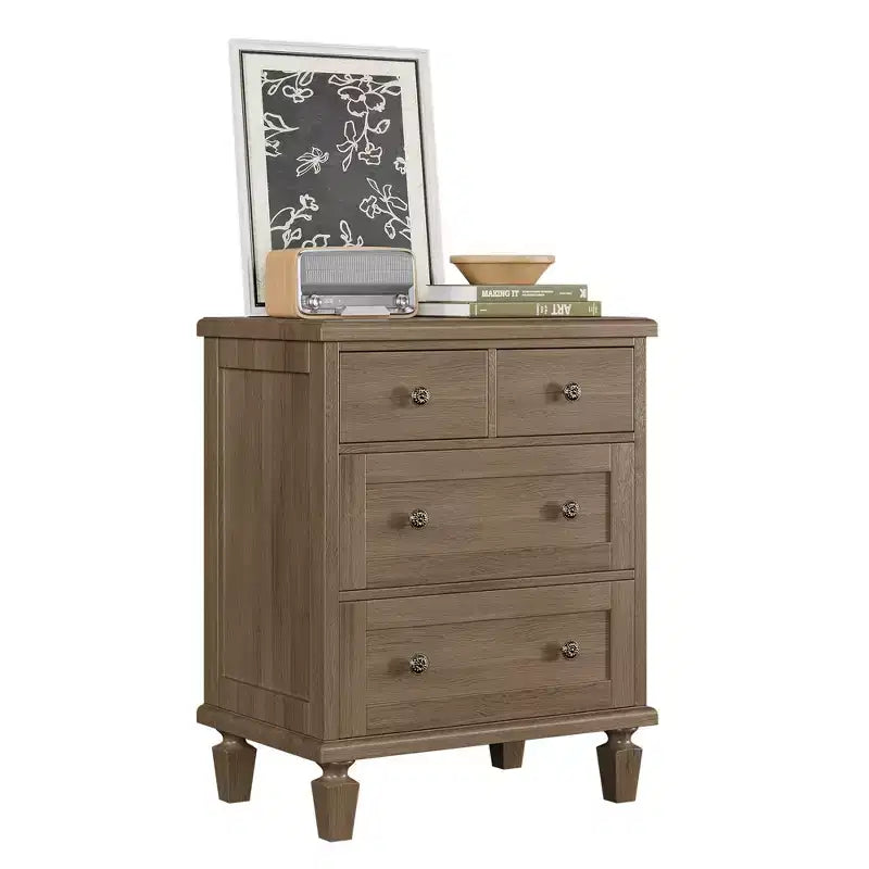 4-Drawer Vintage Wooden Dresser with Carved Handles & Tapered Legs, Spacious Storage Chest of Drawers for Bedroom, Living Room & Entryway