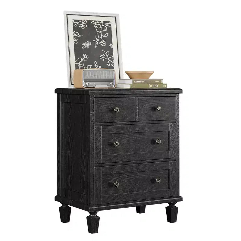 4-Drawer Vintage Wooden Dresser with Carved Handles & Tapered Legs, Spacious Storage Chest of Drawers for Bedroom, Living Room & Entryway