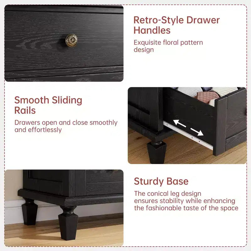 4-Drawer Vintage Wooden Dresser with Carved Handles & Tapered Legs, Spacious Storage Chest of Drawers for Bedroom, Living Room & Entryway