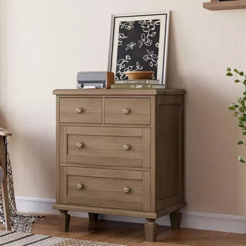 4-Drawer Vintage Wooden Dresser with Carved Handles & Tapered Legs, Spacious Storage Chest of Drawers for Bedroom, Living Room & Entryway