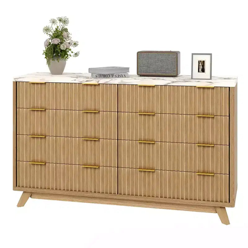 54" Wide Fluted 8-Drawer Modern Wood Chest of Drawers — Closet Organizer & TV Stand