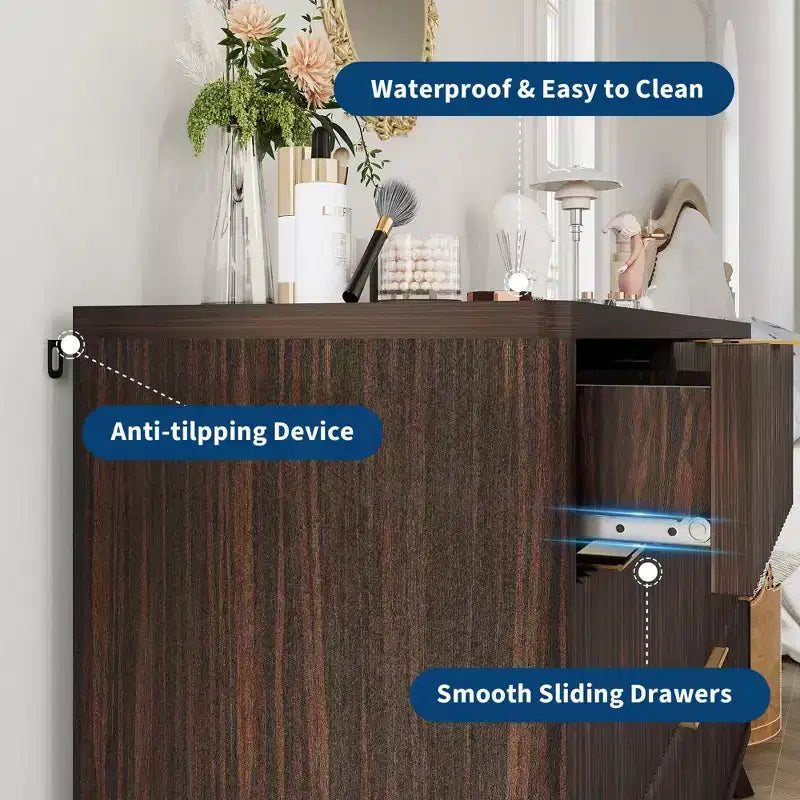 54" Wide Fluted 8-Drawer Modern Wood Chest of Drawers — Closet Organizer & TV Stand