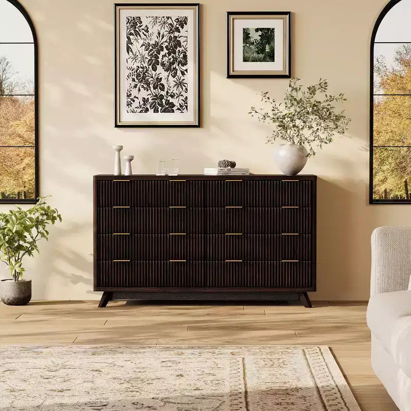 54" Wide Fluted 8-Drawer Modern Wood Chest of Drawers — Closet Organizer & TV Stand