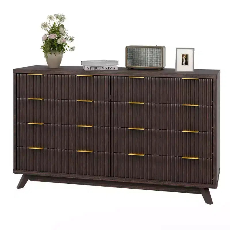 54" Wide Fluted 8-Drawer Modern Wood Chest of Drawers — Closet Organizer & TV Stand