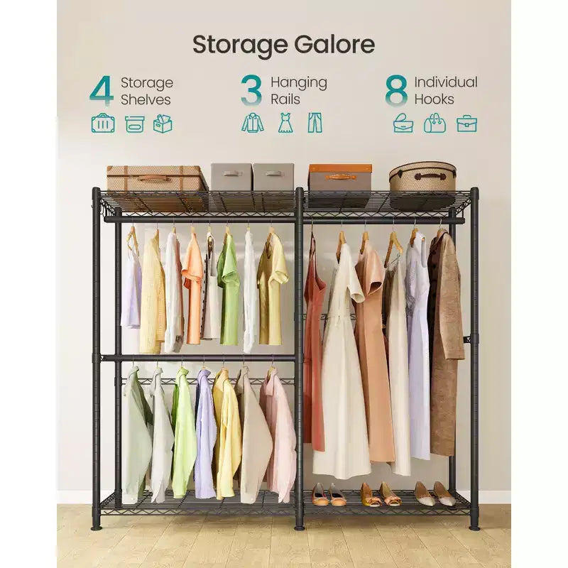 Heavy-Duty Garment Rack with Adjustable Shelves, Hanging Rails & Dust Cover — Cloud White
