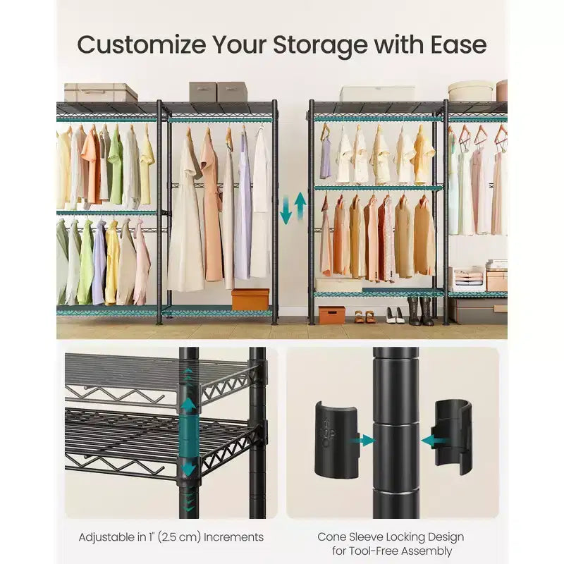 Heavy-Duty Garment Rack with Adjustable Shelves, Hanging Rails & Dust Cover — Cloud White