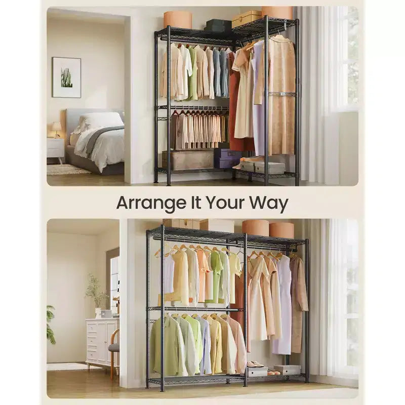 Heavy-Duty Garment Rack with Adjustable Shelves, Hanging Rails & Dust Cover — Cloud White