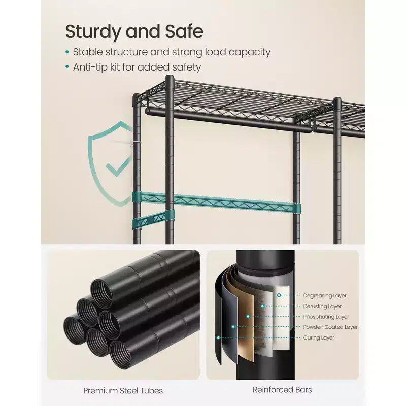 Heavy-Duty Garment Rack with Adjustable Shelves, Hanging Rails & Dust Cover — Cloud White