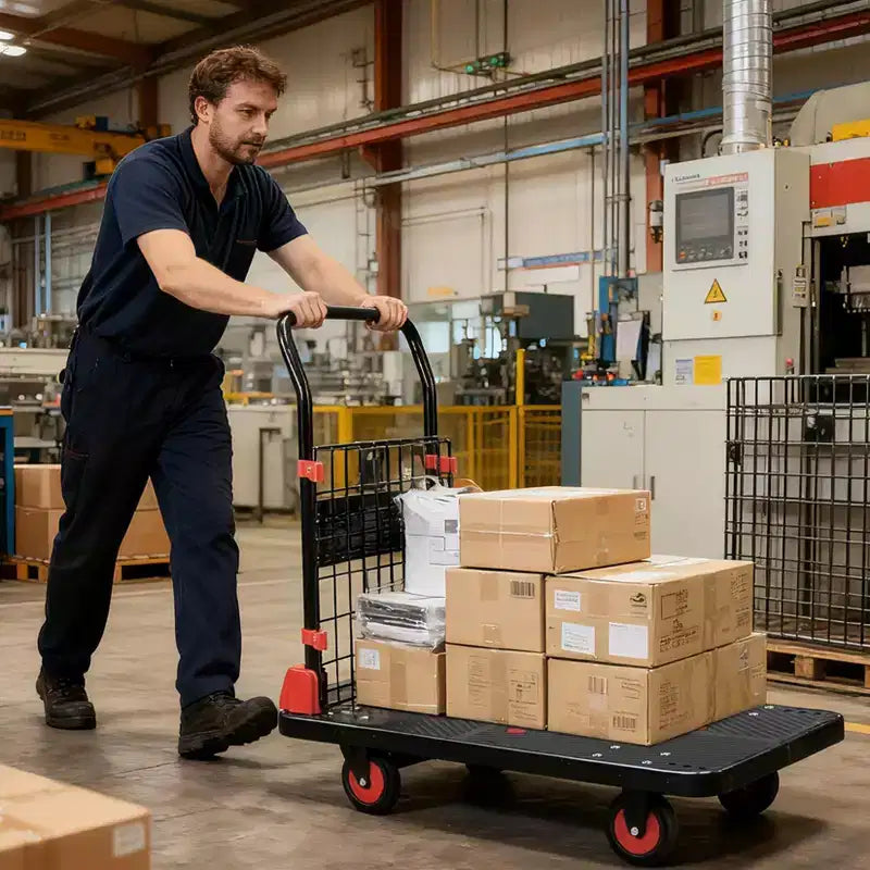 1000 lbs Platform Cart with Cage — 4-Wheel Folding Dolly for Warehouse Moving & Storage