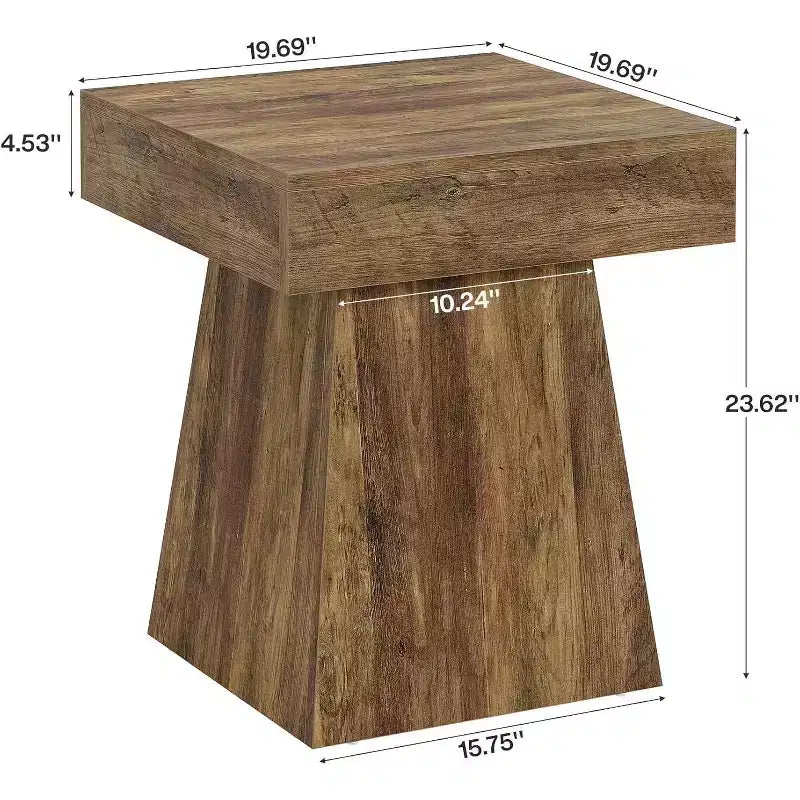 Rustic Square Side Table with Wide Base — Farmhouse Nightstand for Living Room