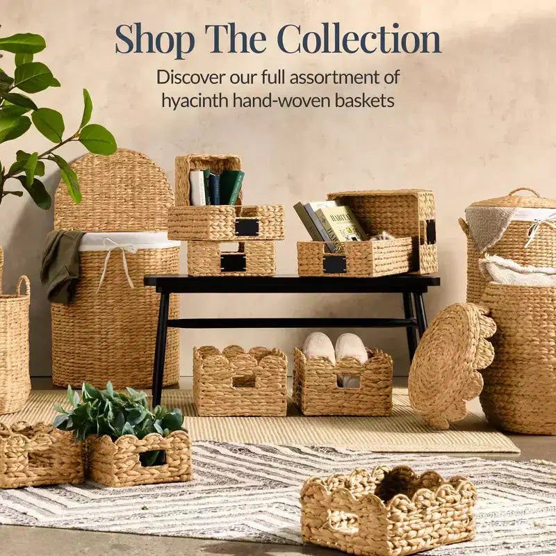 Handwoven Water Hyacinth Laundry Hamper with Lid, Removable Liner & Built-in Handles