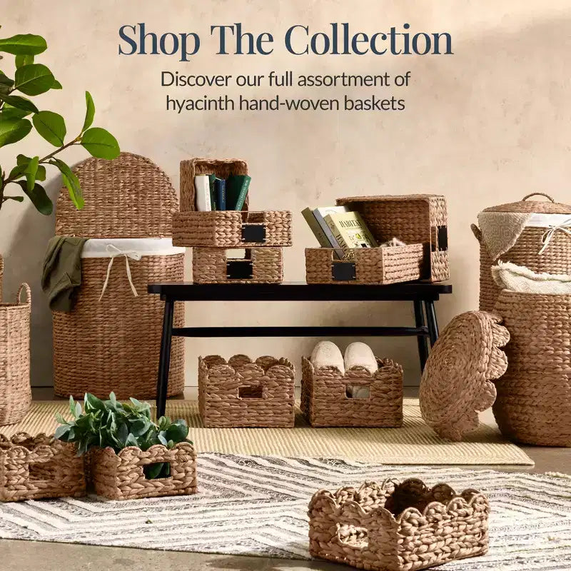 Handwoven Water Hyacinth Laundry Hamper with Lid, Removable Liner & Built-in Handles