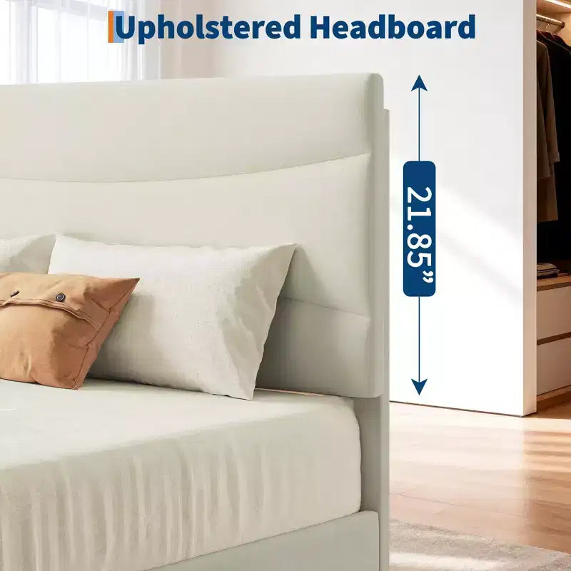 Velvet Upholstered Bed Frame with Soft Headboard, Sturdy Wood Slats, Noise-Free, Easy Assembly, No Box Spring Needed