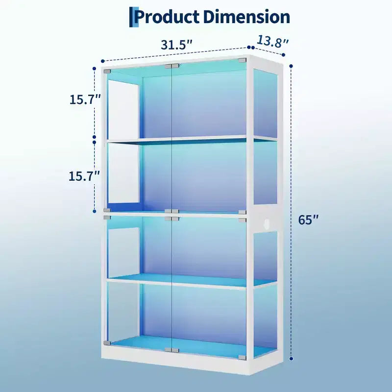 GustoWave 4-Tier Glass Display Cabinet, Black Curio Cabinet with Glass Doors, Storage Shelf for Collectibles, Living Room