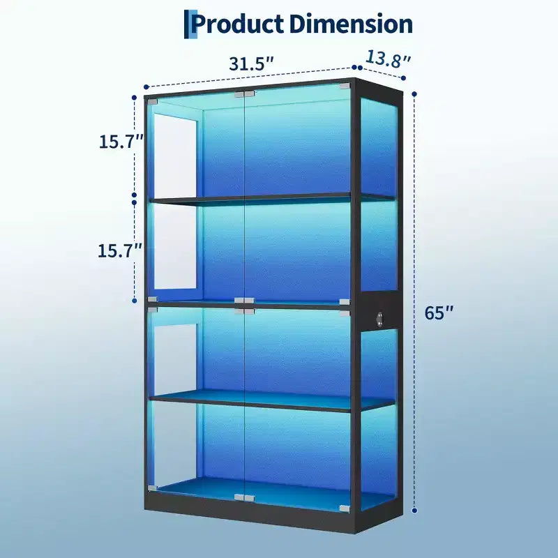 GustoWave 4-Tier Glass Display Cabinet, Black Curio Cabinet with Glass Doors, Storage Shelf for Collectibles, Living Room