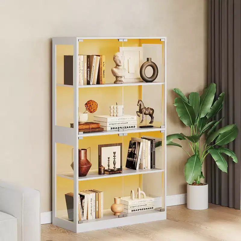 GustoWave 4-Tier Glass Display Cabinet, Black Curio Cabinet with Glass Doors, Storage Shelf for Collectibles, Living Room