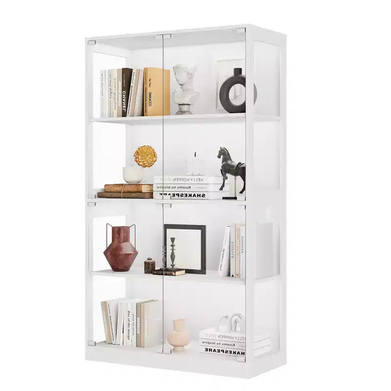 4-Tier Glass Display Cabinet with Tempered Glass Doors — Black Curio Cabinet for Collectibles
