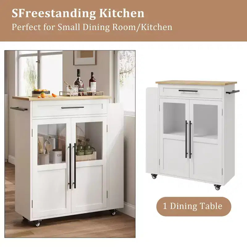 Kitchen Island with Storage, Kitchen Storage Island with Spice Rack and Drawer, 360 Rolling Kitchen on Wheels, for Home, Dining Room