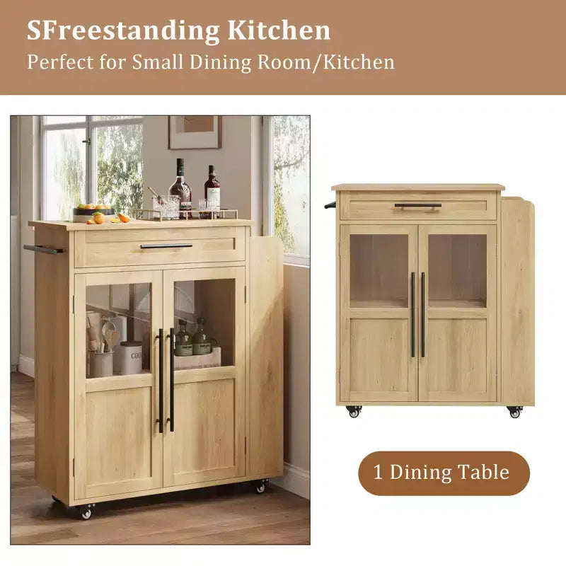 Kitchen Island with Storage, Kitchen Storage Island with Spice Rack and Drawer, 360 Rolling Kitchen on Wheels, for Home, Dining Room