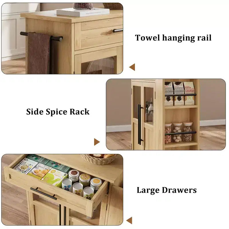 Kitchen Island with Storage, Kitchen Storage Island with Spice Rack and Drawer, 360 Rolling Kitchen on Wheels, for Home, Dining Room