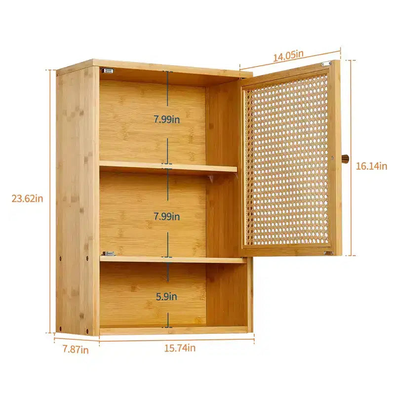 Wall Mounted Bamboo Bathroom Cabinet with Rattan Doors, Adjustable Shelf Medicine Cabinet and Space-Saving Organizer, Natural Wood/Black/White
