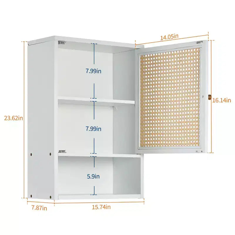 Wall Mounted Bamboo Bathroom Cabinet with Rattan Doors, Adjustable Shelf Medicine Cabinet and Space-Saving Organizer, Natural Wood/Black/White
