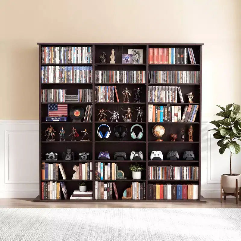 8-Tier DVD & Media Storage Cabinet — 55.91"x51.18" Multimedia Shelf for CDs, DVDs, Books & Games, Brown