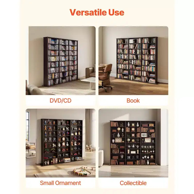 8-Tier DVD & Media Storage Cabinet — 55.91"x51.18" Multimedia Shelf for CDs, DVDs, Books & Games, Brown