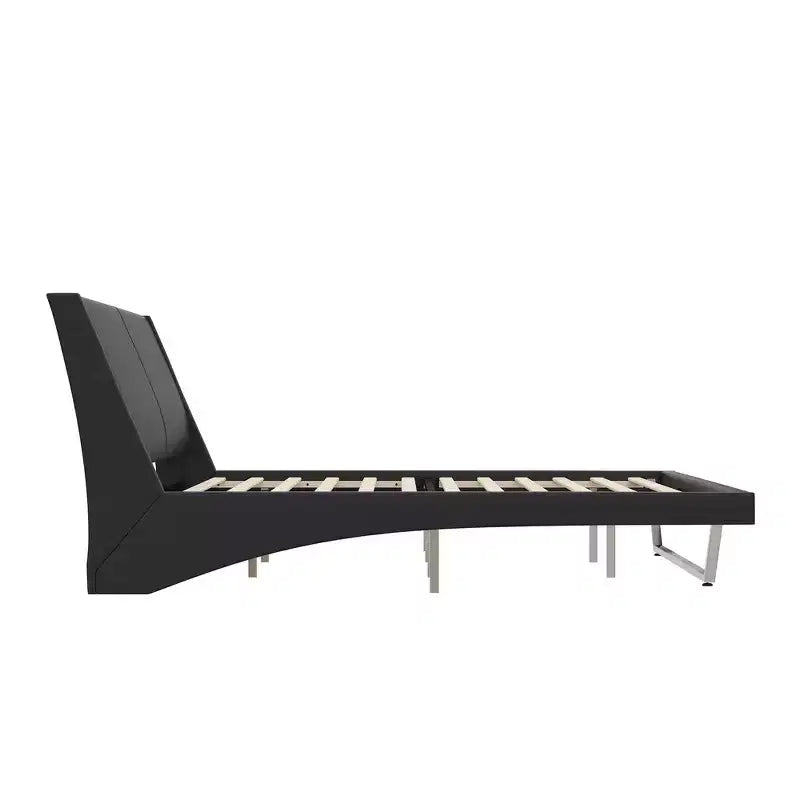 King Size Modern Platform Bed Frame — Upholstered PU Leather with Curved Design & Trapezoidal Legs