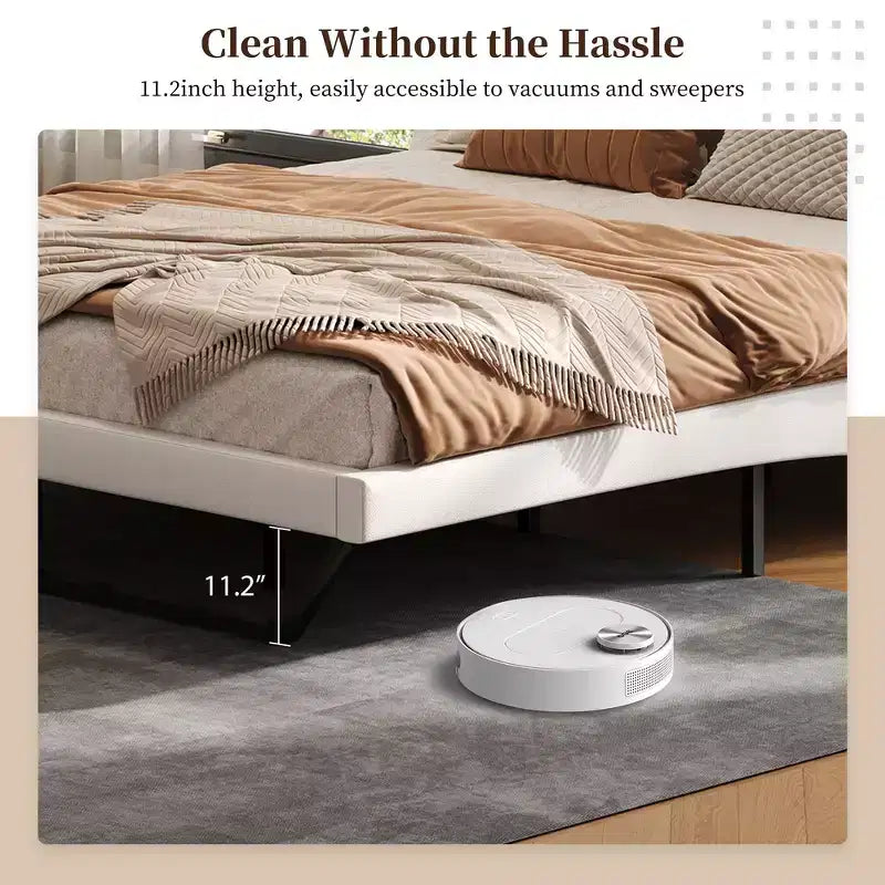 King Size Modern Platform Bed Frame — Upholstered PU Leather with Curved Design & Trapezoidal Legs