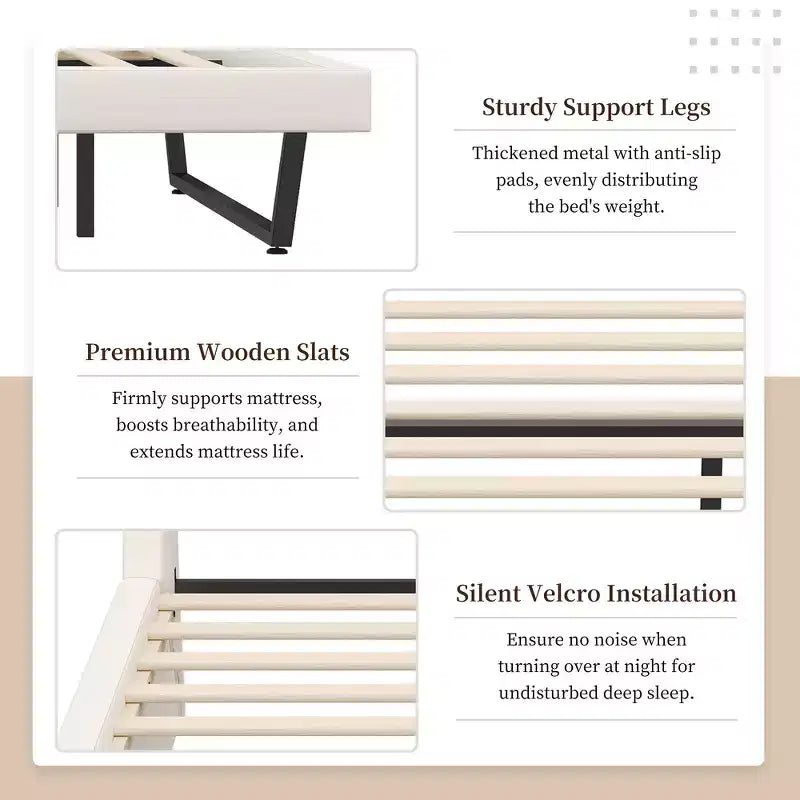 King Size Modern Platform Bed Frame — Upholstered PU Leather with Curved Design & Trapezoidal Legs