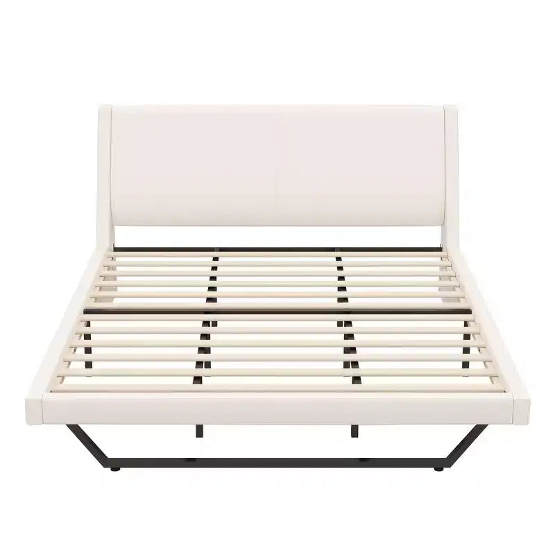 King Size Modern Platform Bed Frame — Upholstered PU Leather with Curved Design & Trapezoidal Legs