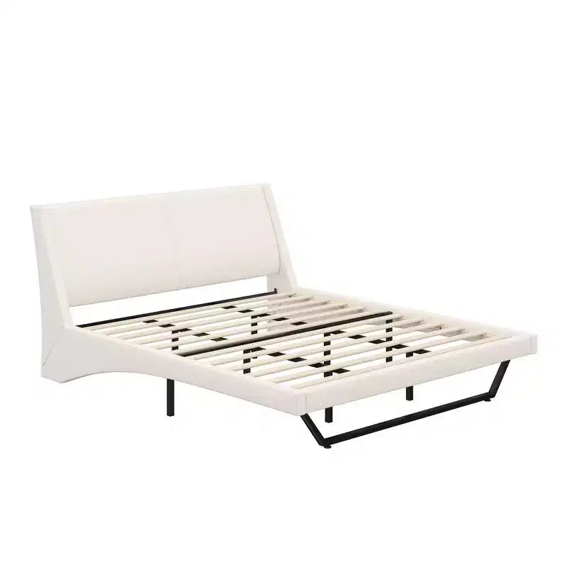 King Size Modern Platform Bed Frame — Upholstered PU Leather with Curved Design & Trapezoidal Legs