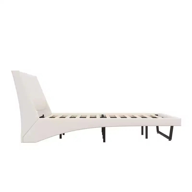 King Size Modern Platform Bed Frame — Upholstered PU Leather with Curved Design & Trapezoidal Legs