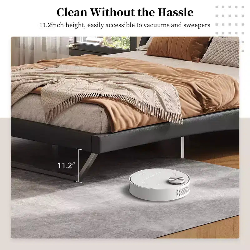 King Size Modern Platform Bed Frame — Upholstered PU Leather with Curved Design & Trapezoidal Legs