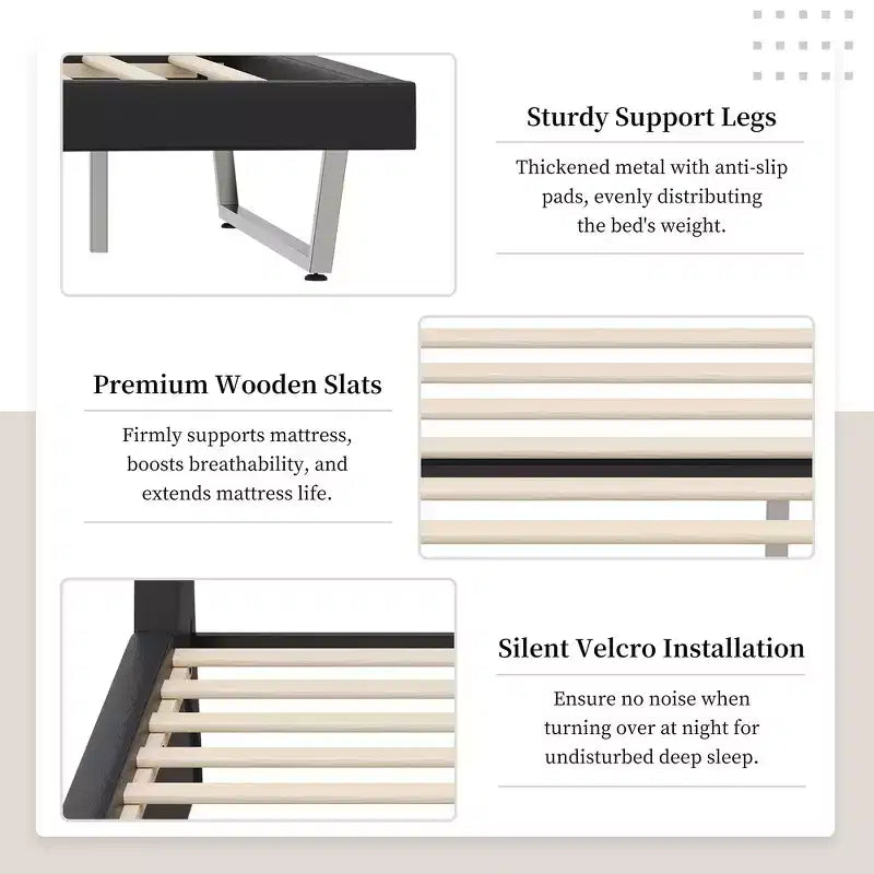 King Size Modern Platform Bed Frame — Upholstered PU Leather with Curved Design & Trapezoidal Legs
