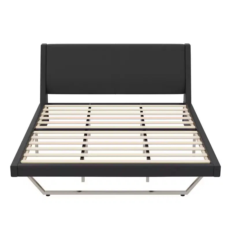 King Size Modern Platform Bed Frame — Upholstered PU Leather with Curved Design & Trapezoidal Legs